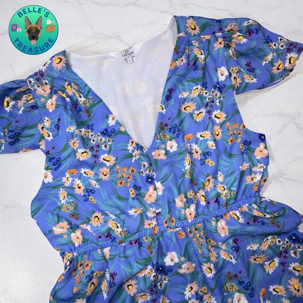 Laroque Dress Large Blue Monroe Midi Boho Cottagecore Floral Fairy Peasant $358